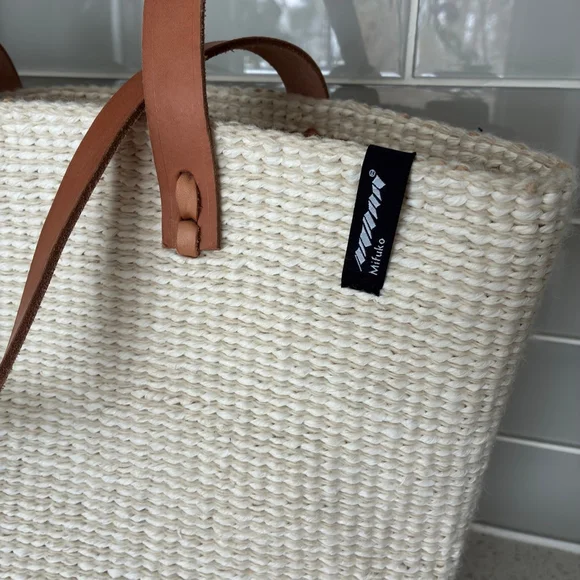 Mifuko Handwoven Basket Tote Leather Handles Fair Trade Market Bag Boho - Picture 3 of 7